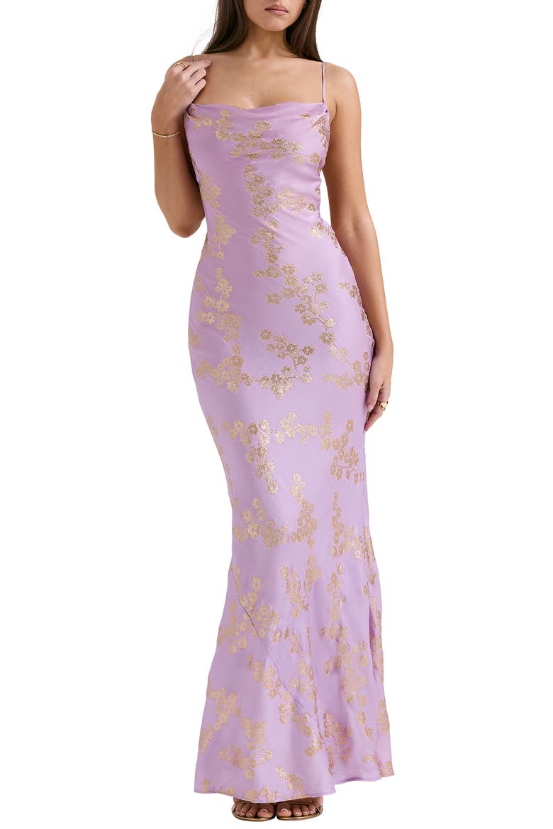 Capriana Metallic Sleeveless Lace Back Mermaid Gown, Main, color, ORCHID BLOOM