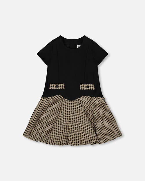 Deux Par Deux Short Sleeve Bi-material Milano And Jacquard Knit Dress In Green