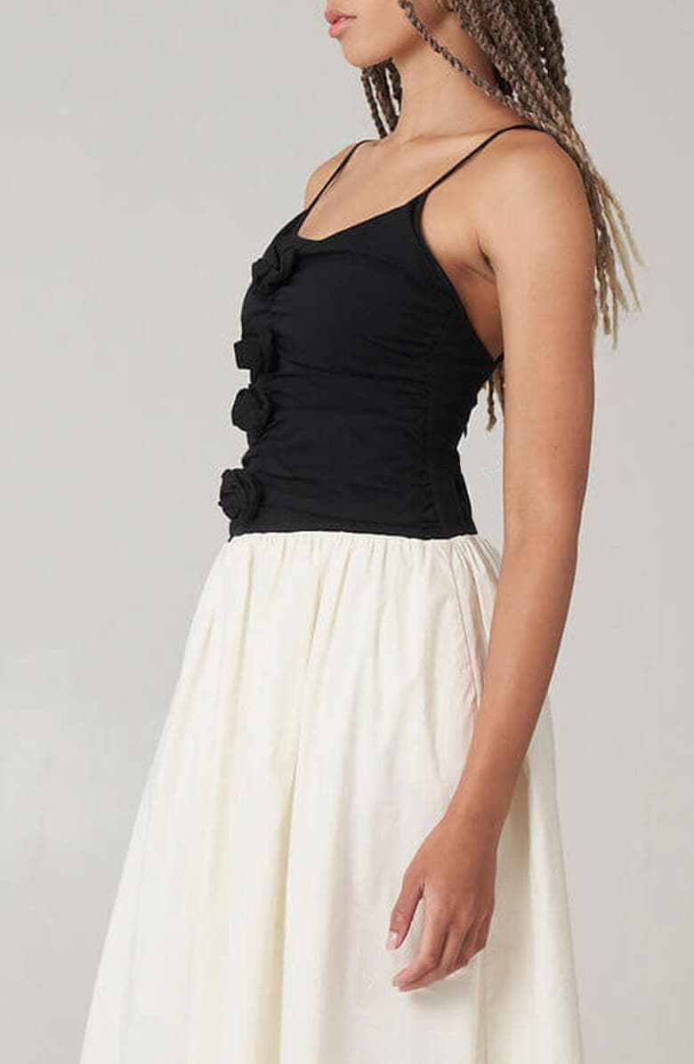 Find Me Now Meadow Rosette Mixed Media Midi Dress, Alternate, color, Open White