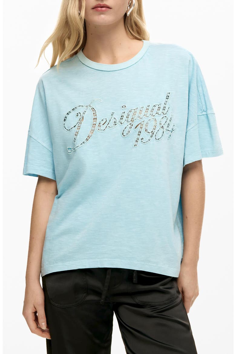Logo Eyelet Cotton Graphic T-Shirt, Main, color, BLUE