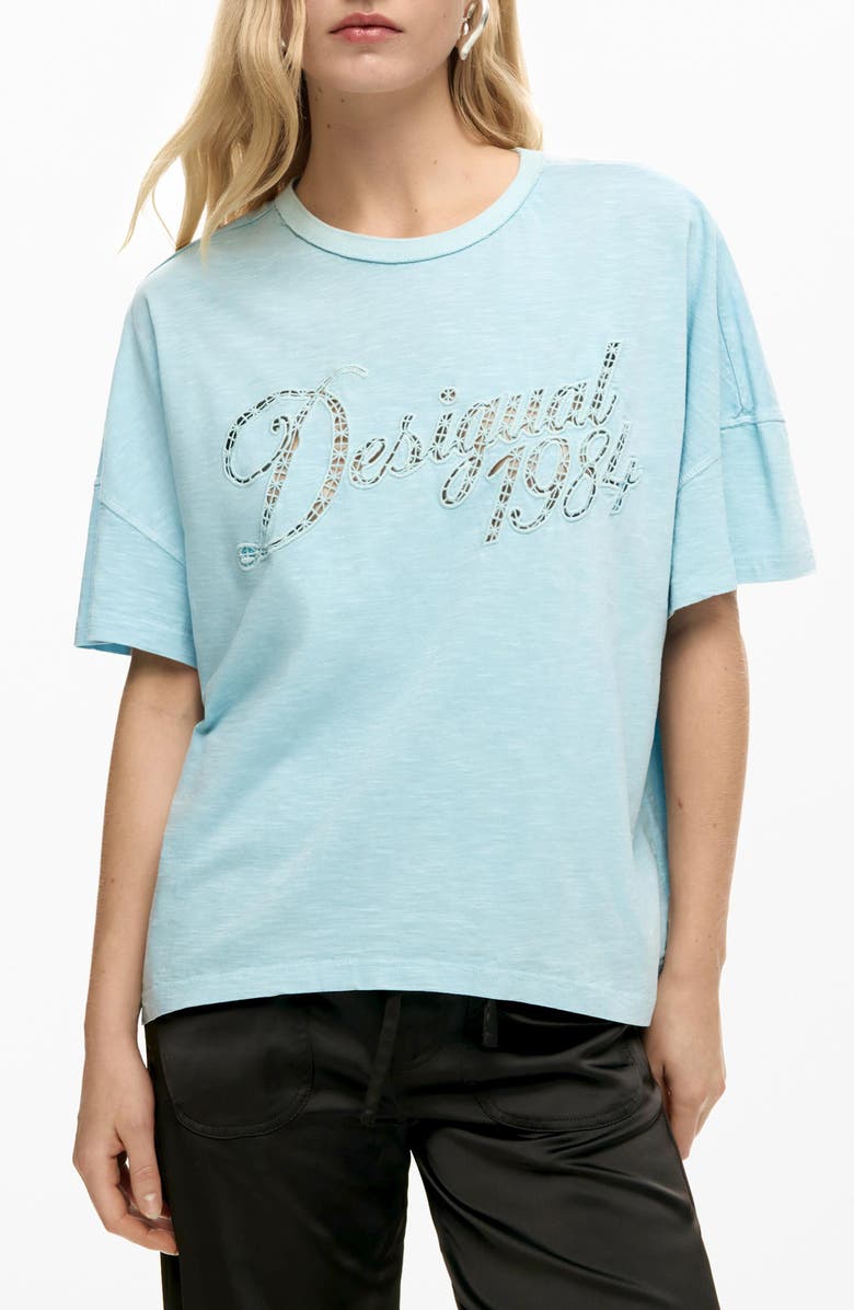 Desigual Logo Eyelet Cotton Graphic T-Shirt, Main, color, 