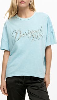 Desigual Logo Eyelet Cotton Graphic T-Shirt