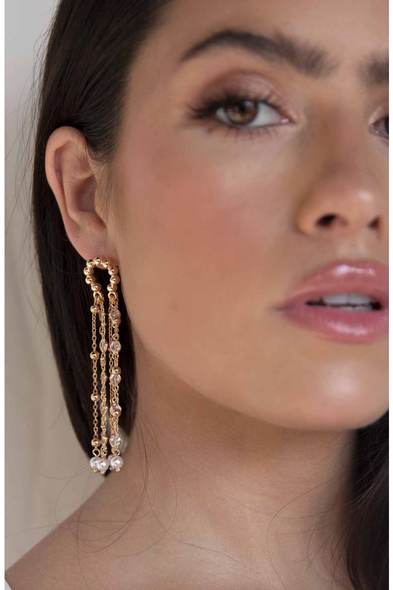 Fringe Drop Frontal Hoop Earrings, Alternate, color, GOLD