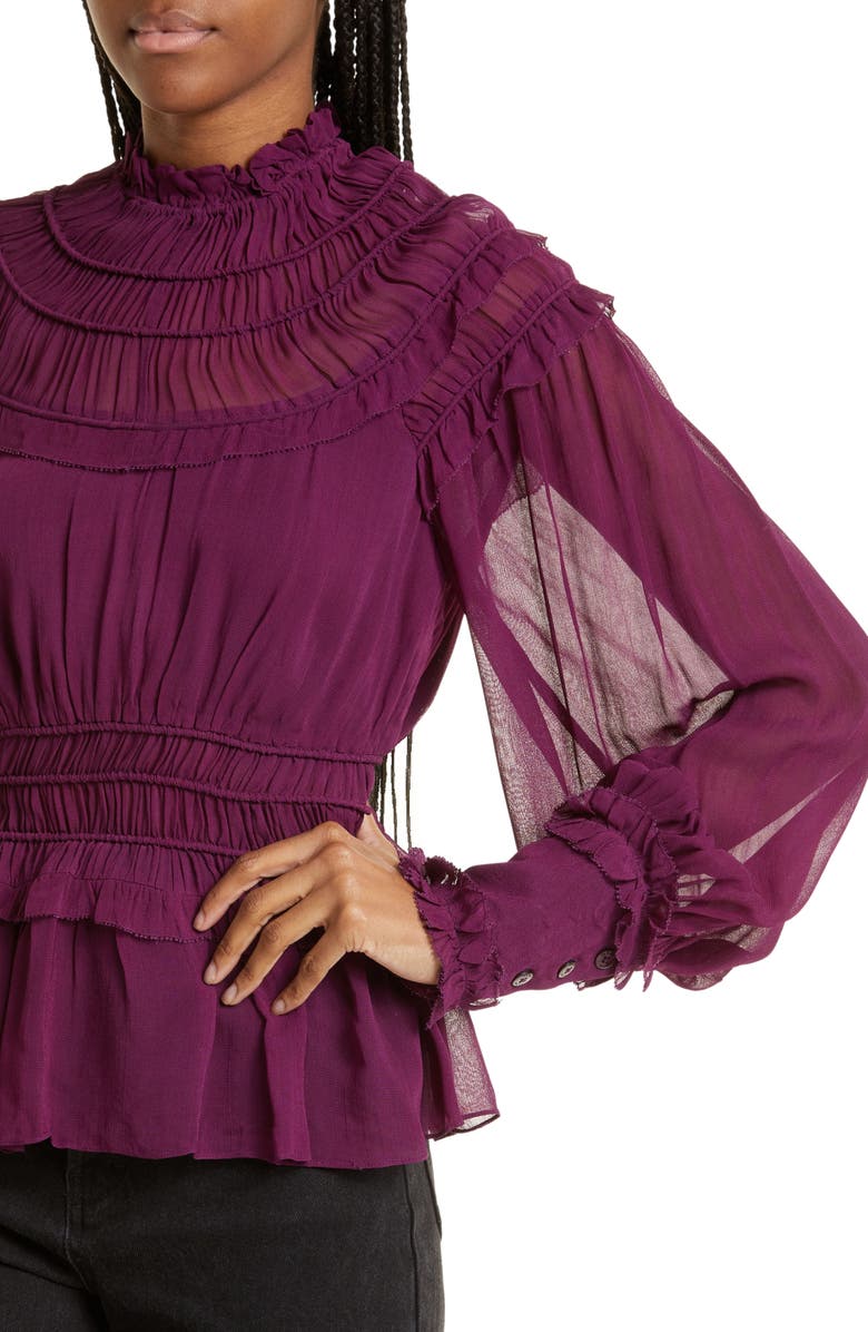 FARM Rio Ruffle Peplum Top, Alternate, color, Burgundy