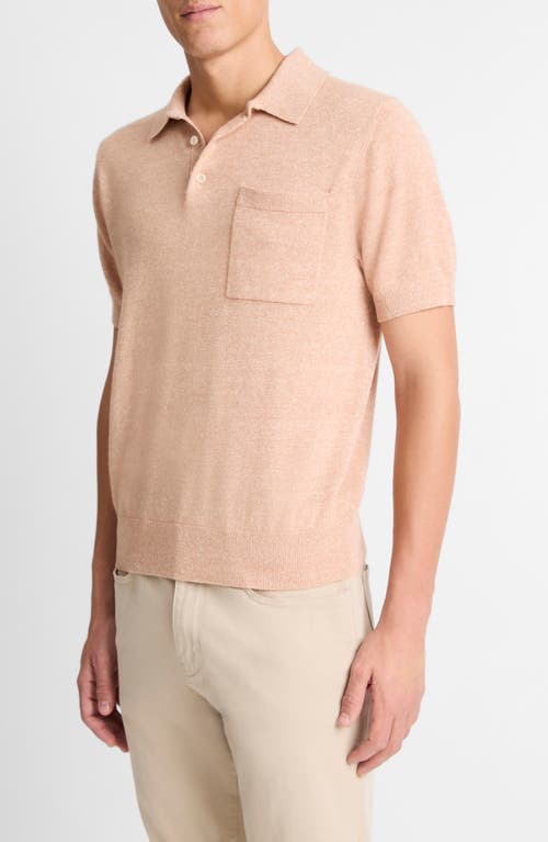 Vince Short Sleeve Linen & Wool Blend Pocket Polo Sweater In Apricot