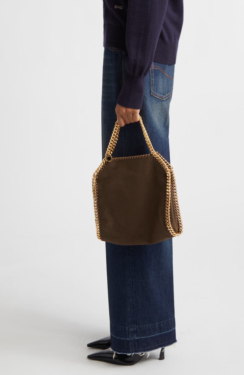 Stella McCartney Mini Falabella Faux Suede Crossbody Bag, Alternate, color, Moka