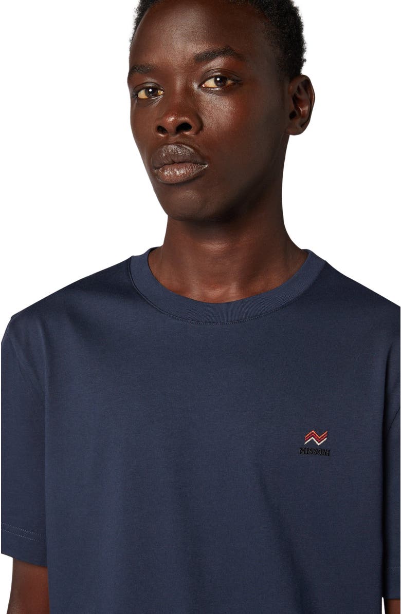 Missoni Crew Neck T-shirt In Cotton With Embroidery And Logo, Alternate, color, Blue
