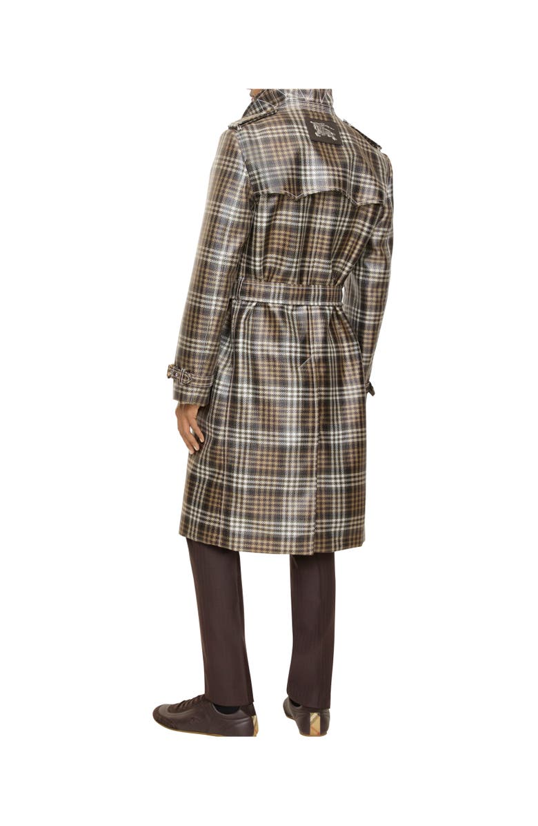 Burberry Long Check Coated Raffia-effect Foxfield Trench Coat, Alternate, color, Chalk White/Truffle Brown