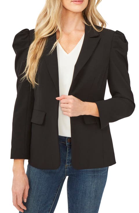 Puff Shoulder Open Front Ponte Blazer