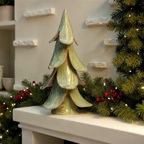 Handmade Stoneware Tree, Reactive Glaze Finish