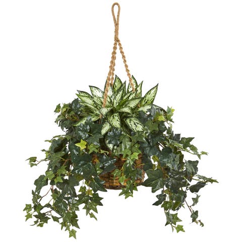 30-in Silver Queen and Ivy Artificial Plant in Hanging Basket