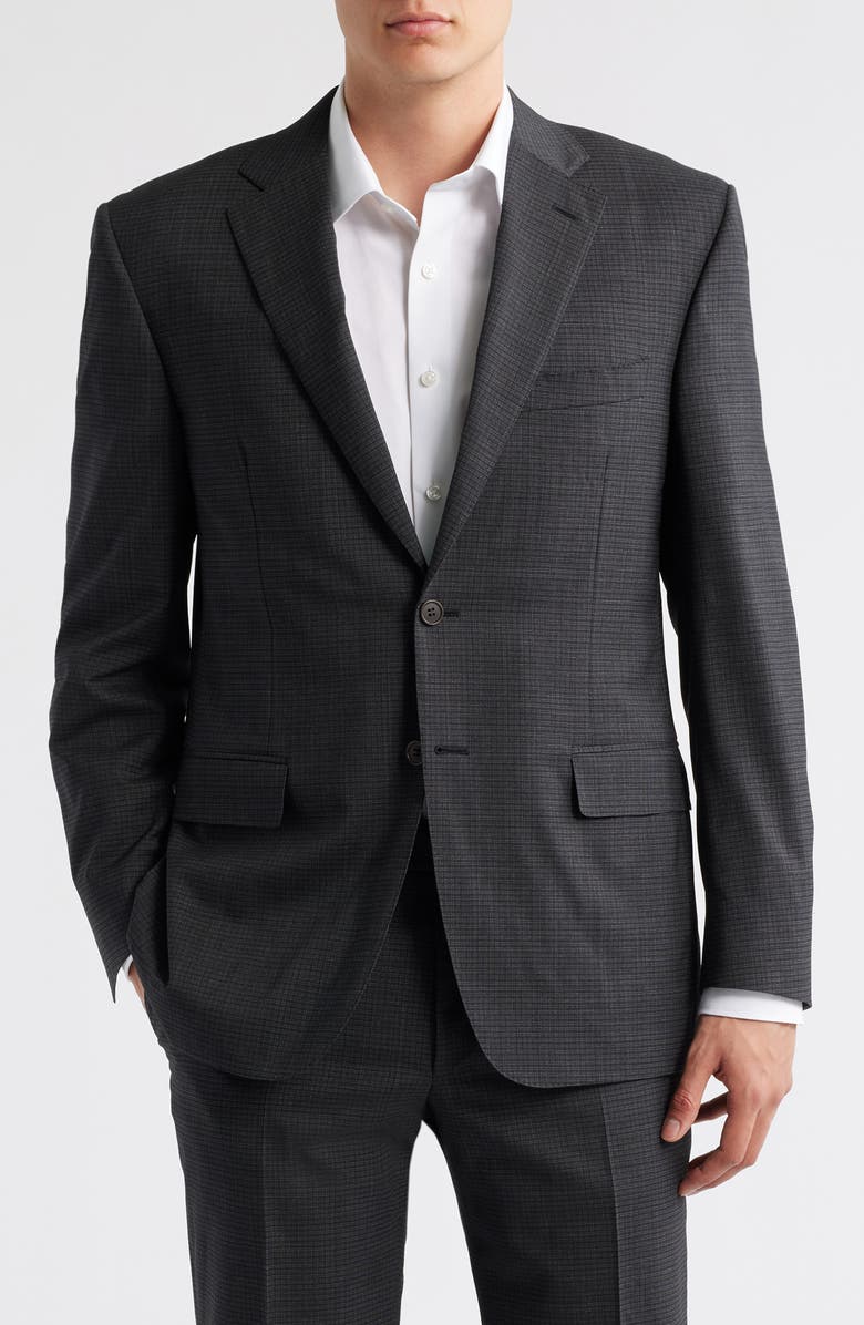 Canali Siena Regular Fit Check Stretch Wool Suit, Alternate, color, Charcoal