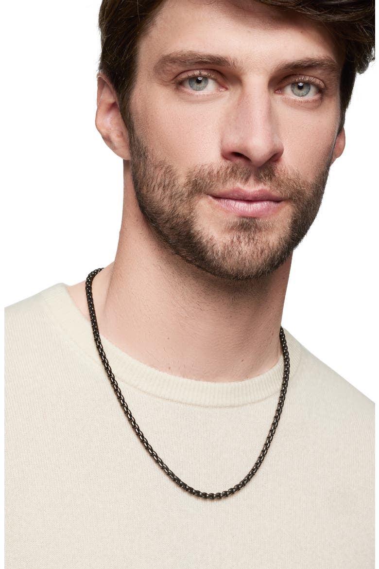 Men's Box Chain Necklace with Stainless Steel & Sterling Silver, 5mm, Alternate, color, STAINLESS STEEL W/ STERL SILV