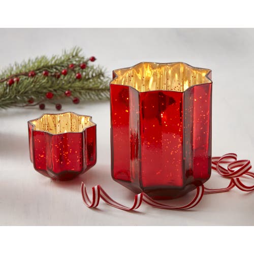Tag Christmas Starlight Blown Glass Tealight Candle Holder In Red
