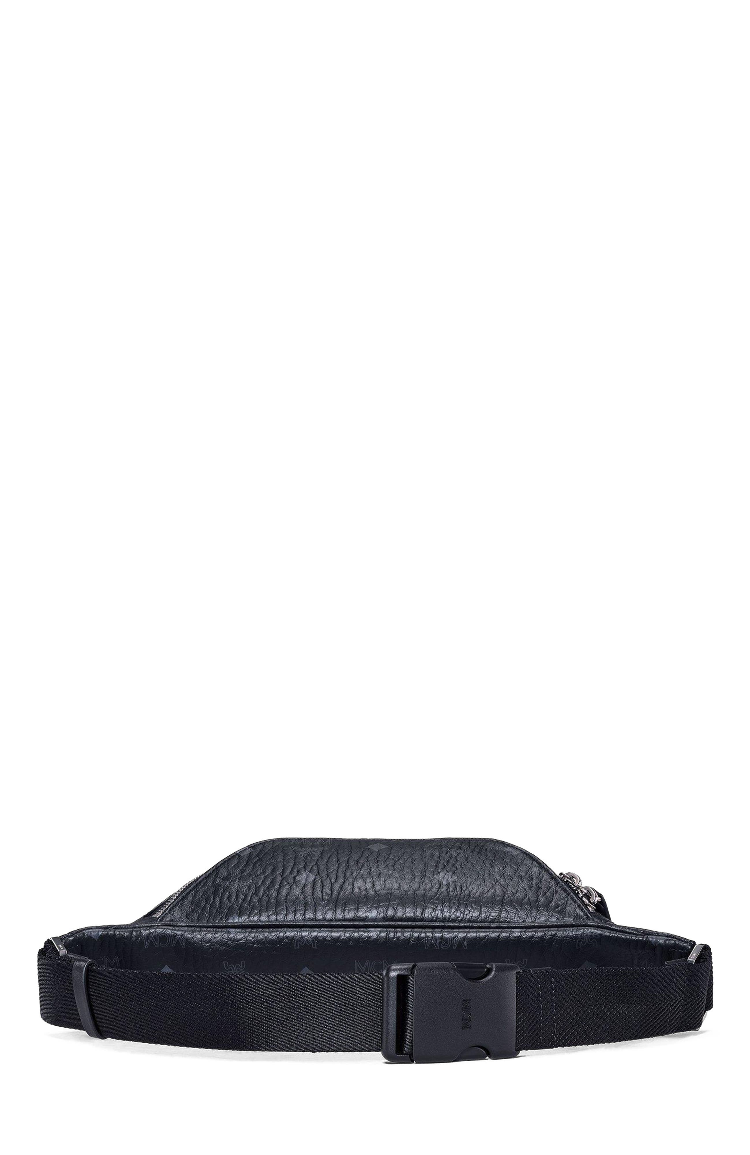 MCM Small Fursten Belt Bag in Visetos, Alternate, color, Black