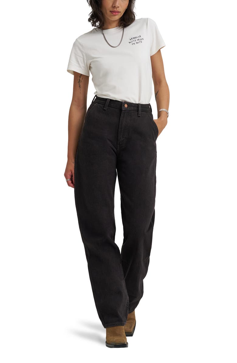 Wrangler High Waist Ankle Barrel Jeans, Alternate, color, Black Chocolate