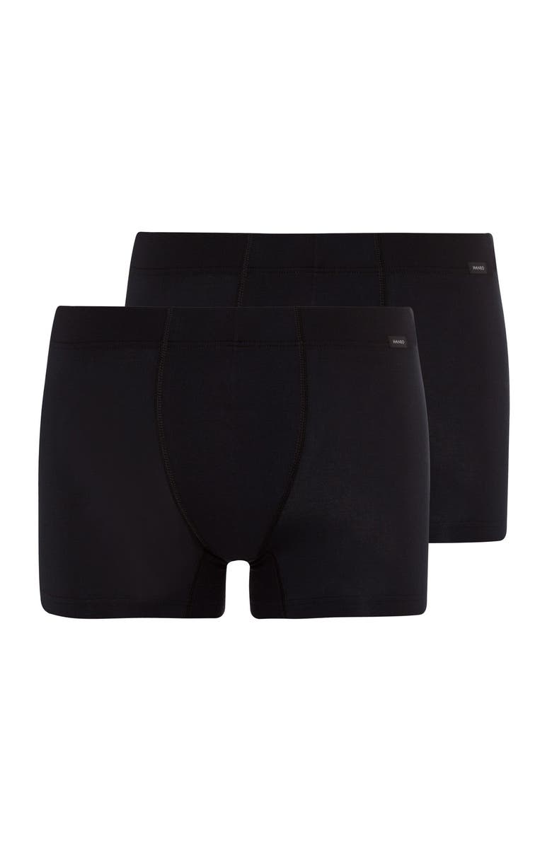 Hanro Cotton Essentials 2-Pack Cotton Boxer Briefs With Covered Waistband, Main, color, Black