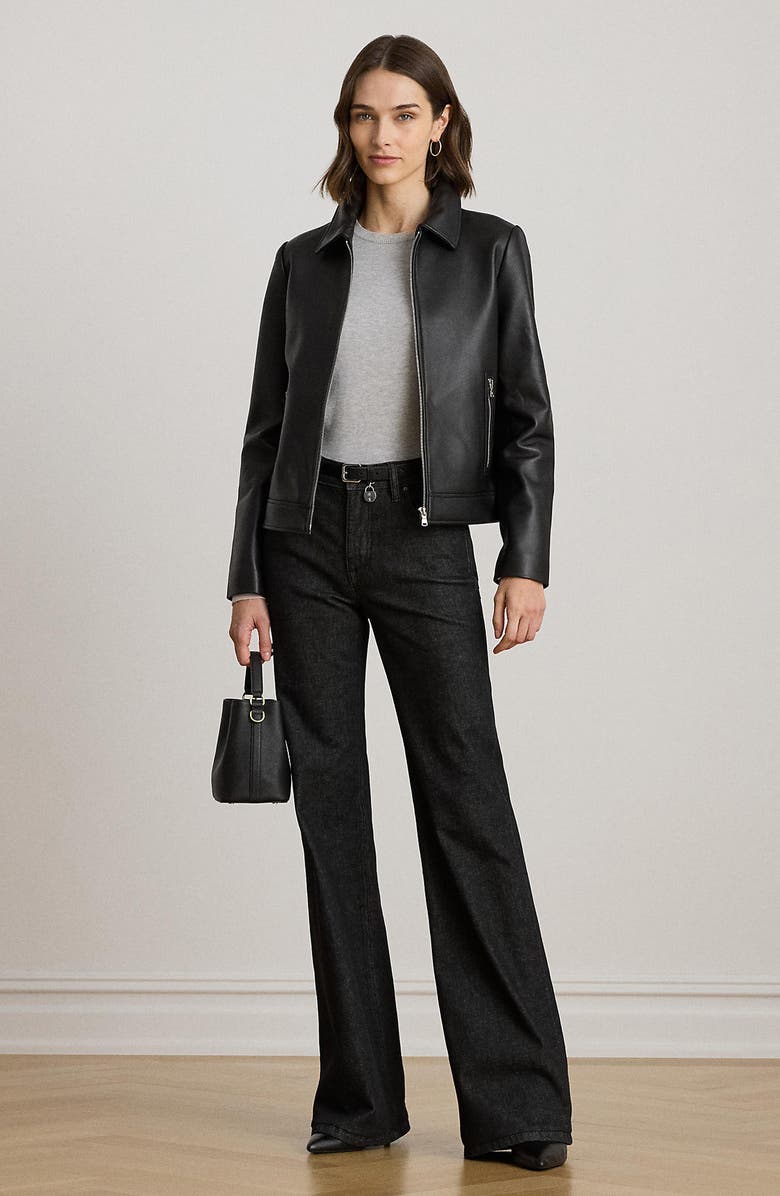 Lauren Ralph Lauren Leather Jacket, Alternate, color, Black