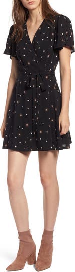 Hope & Ivy wrap front maxi dress in black floral with gold fleck