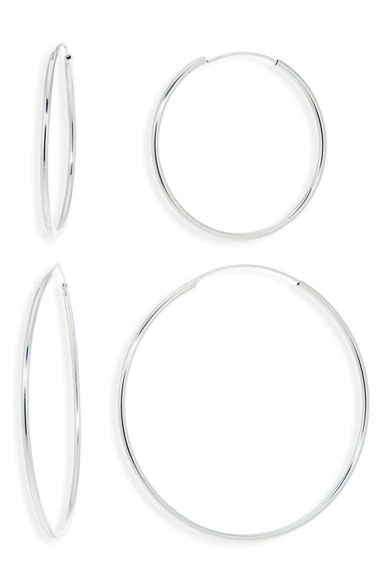 Endless Hoop Earrings, Main, color, SILVER