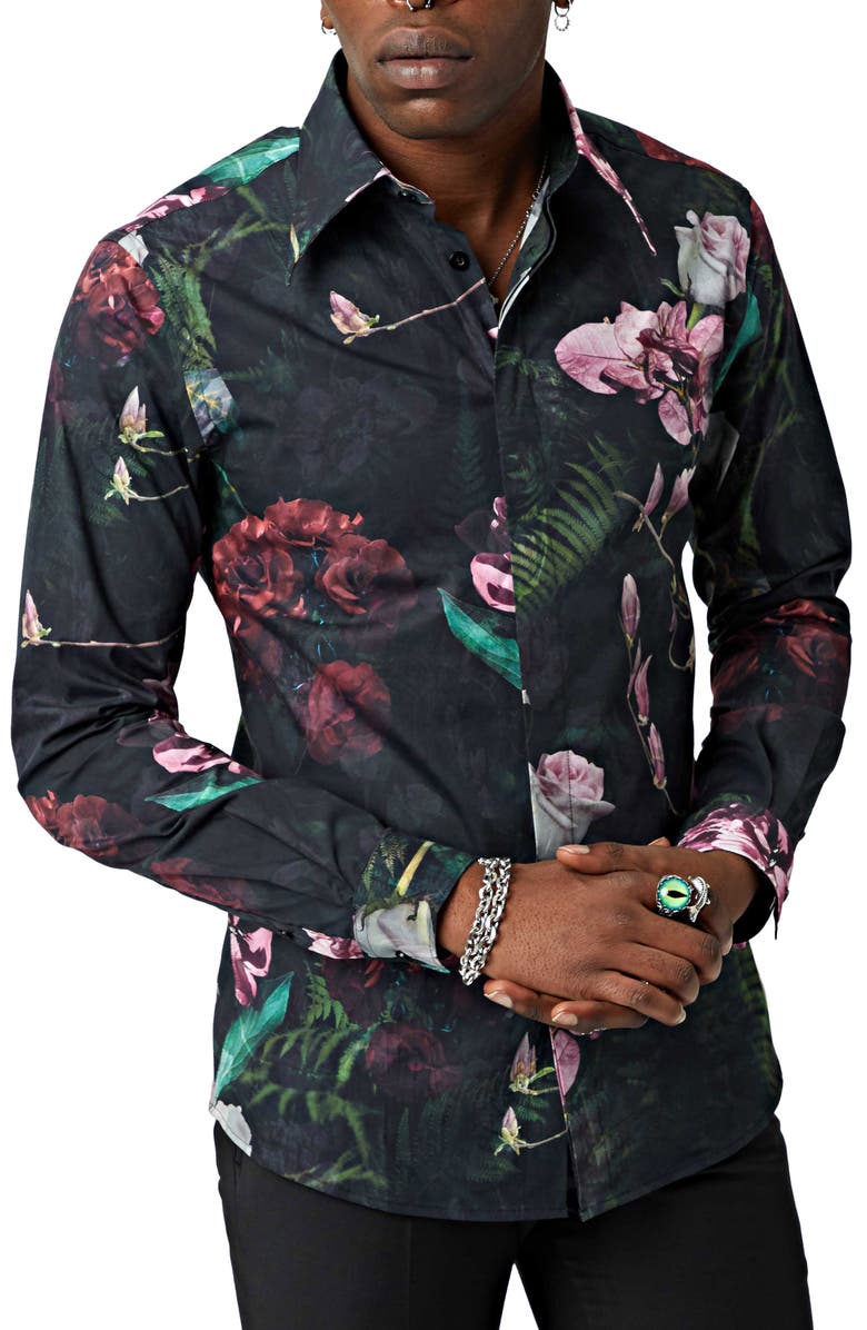 Twisted Tailor Facionne Slim Fit Floral Cotton Button-Up Shirt, Main, color, 