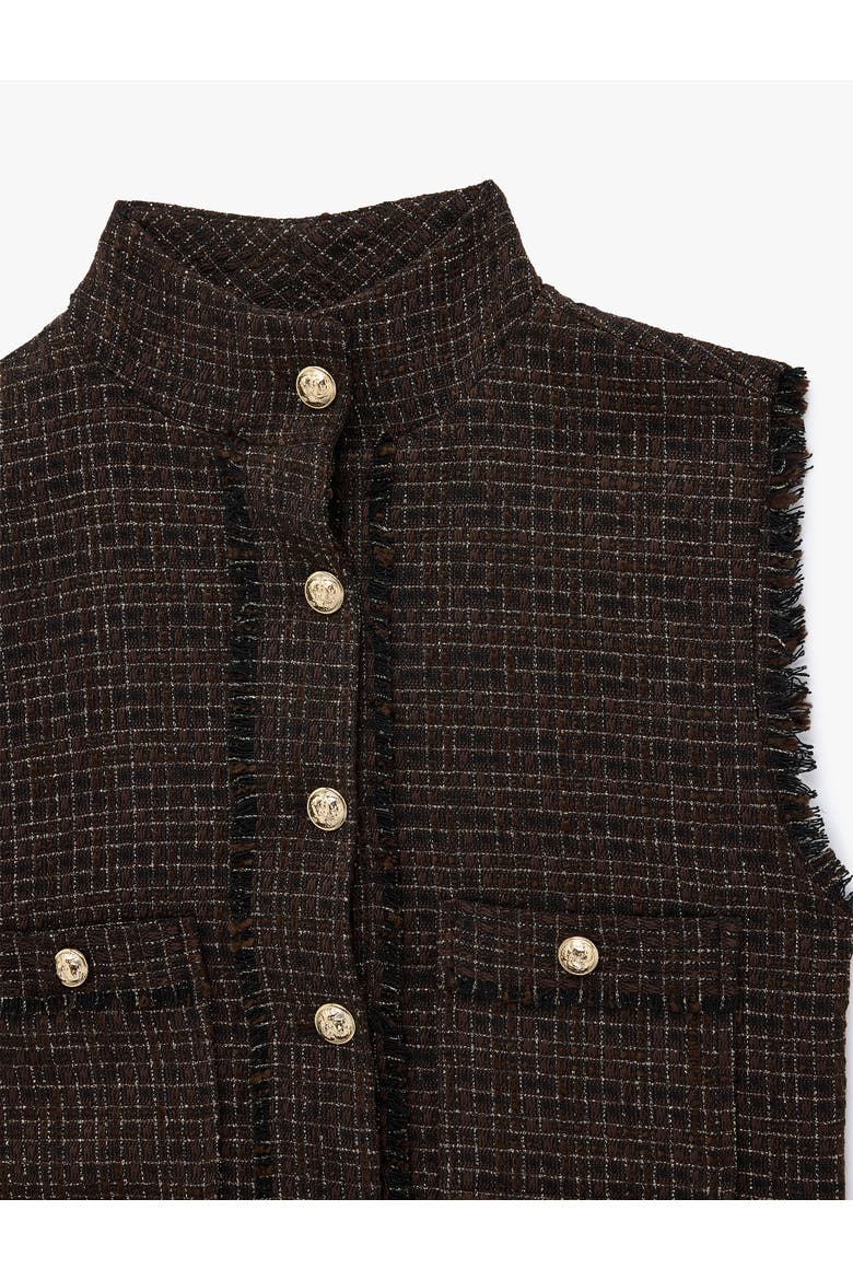 Funnel Neck Tweed Vest with Button and Pocket, Alternate, color, BROWN