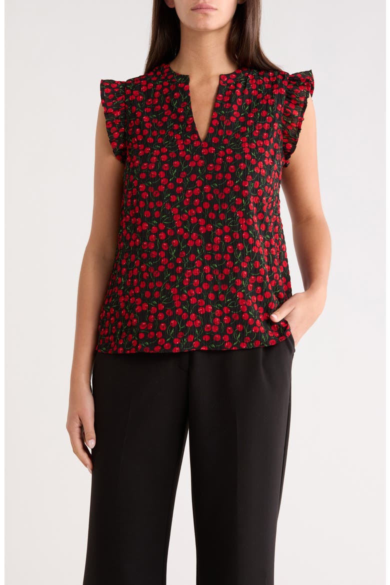 Cherry Crush Flutter Sleeve Top, Main, color, BLACK-RED