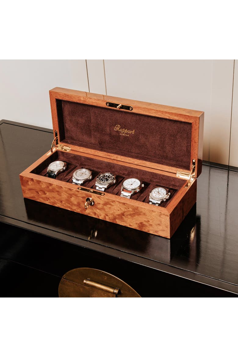 HERITAGE FIVE WATCH BOX, Alternate, color, Burr Walnut