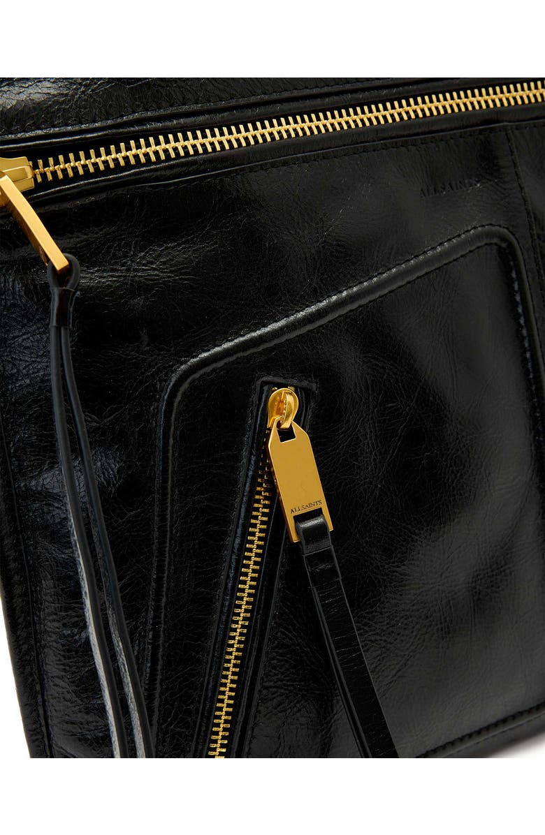 AllSaints Jean Rey Leather Clutch, Alternate, color, Black