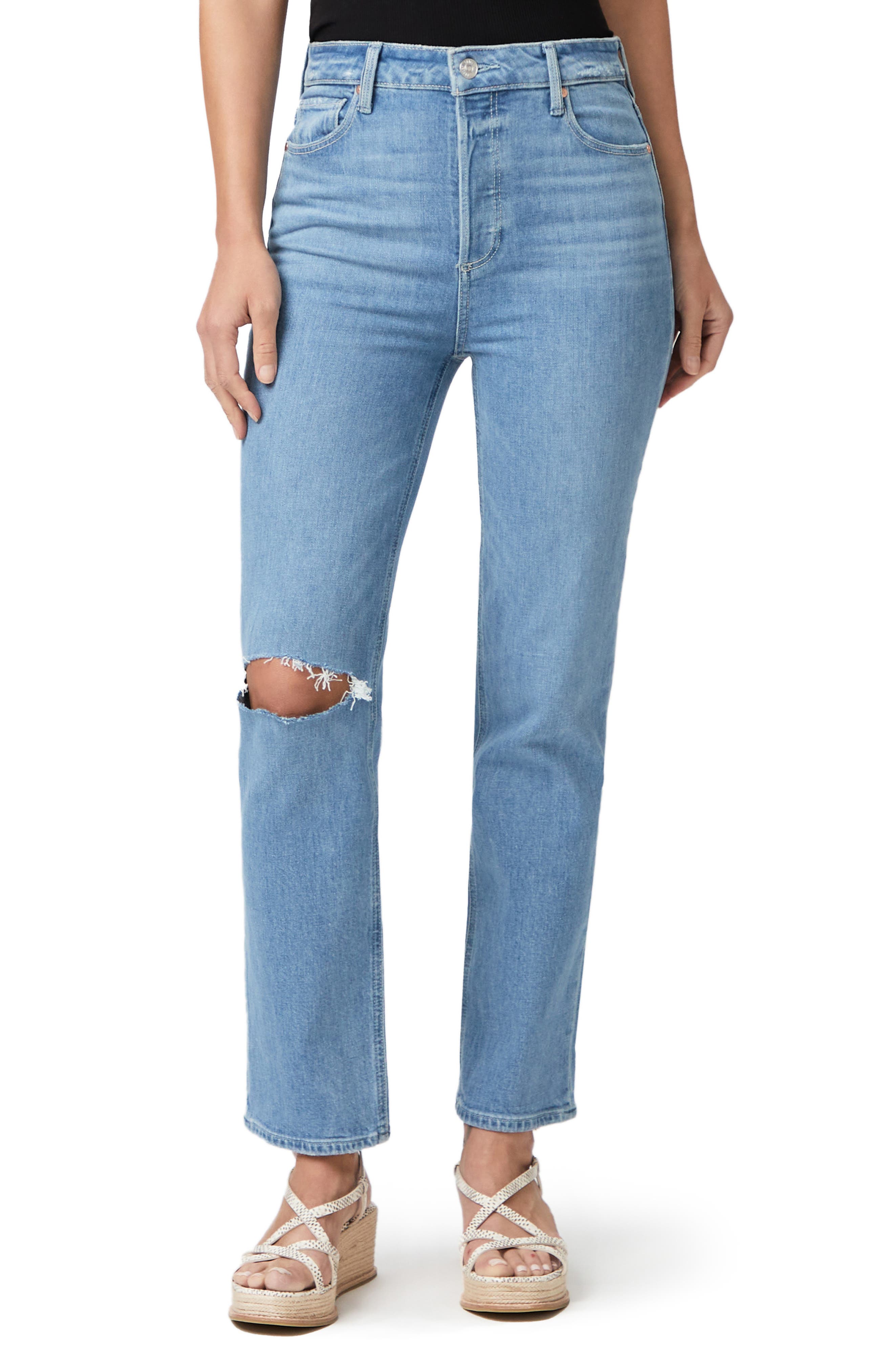 PAIGE Stella Ripped High Waist Straight Leg Jeans