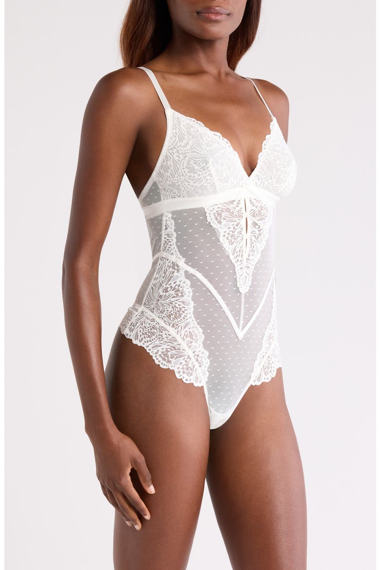 Posie Mesh & Lace Bodysuit, Alternate, color, SNOW WHITE