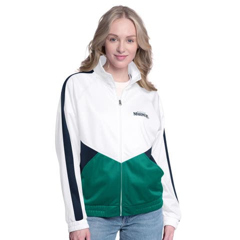 Women's G-III Sports by Carl Banks  White/Navy Seattle Mariners Rally Rhinestone Raglan Full-Zip Track Jacket