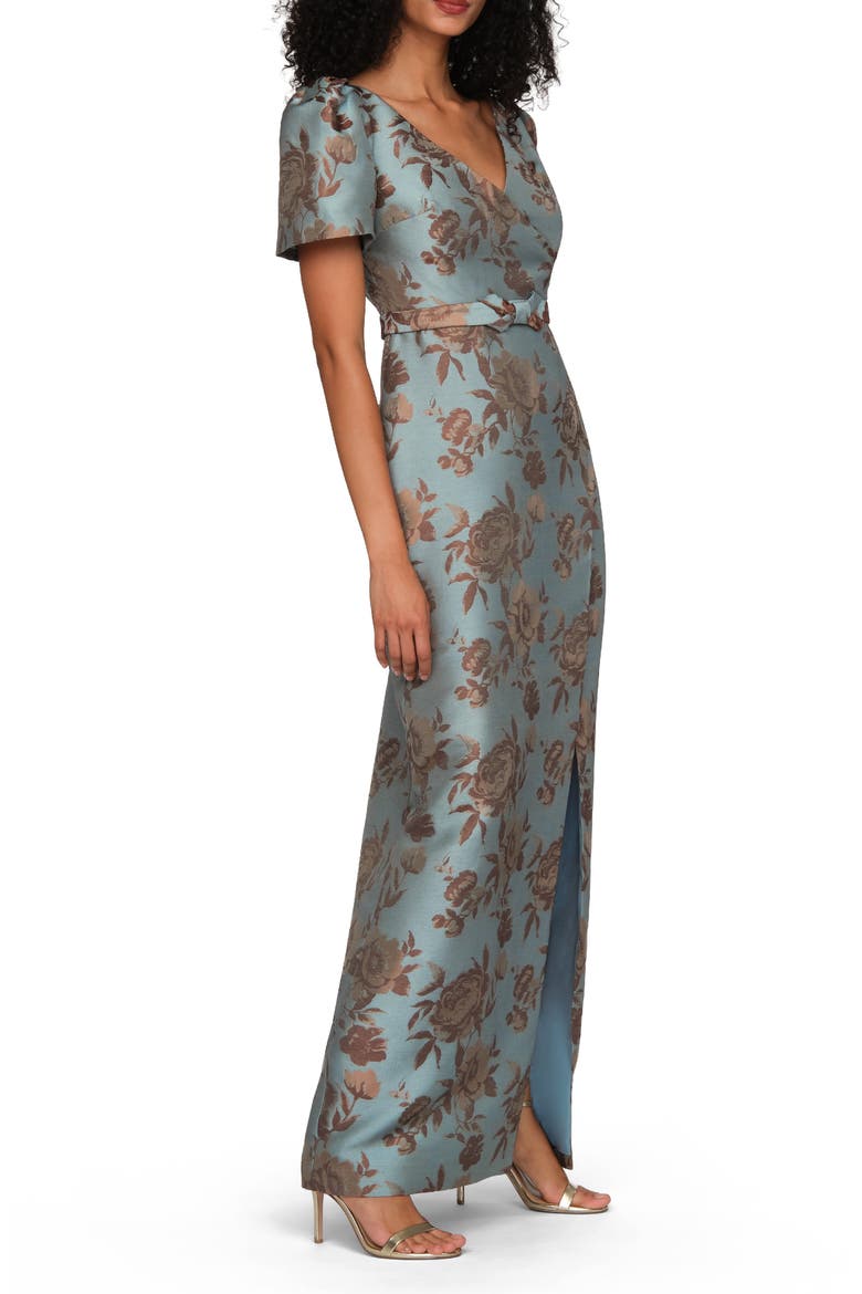 Esmerelda Floral Jacquard Column Gown, Alternate, color, DARK PECAN MULTI