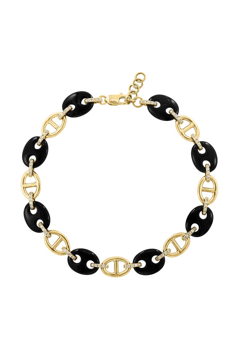 14K Yellow Gold Diamond Onyx Link Bracelet, Main, color, 14K Gold