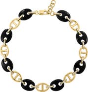 EFFY 14K Yellow Gold Diamond Onyx Link Bracelet