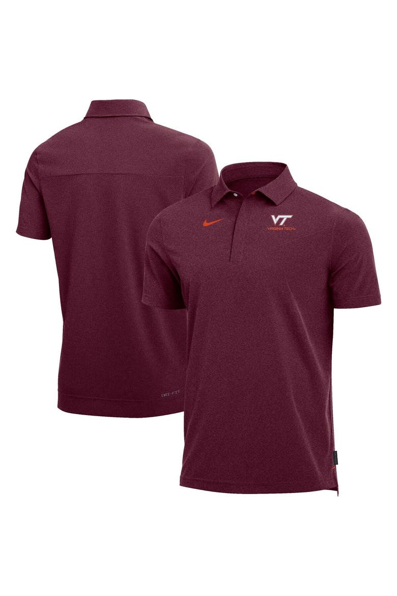 Men's Nike Heathered Maroon Virginia Tech Hokies 2022 Coach Performance Polo, Alternate, color, Heather Maroon
