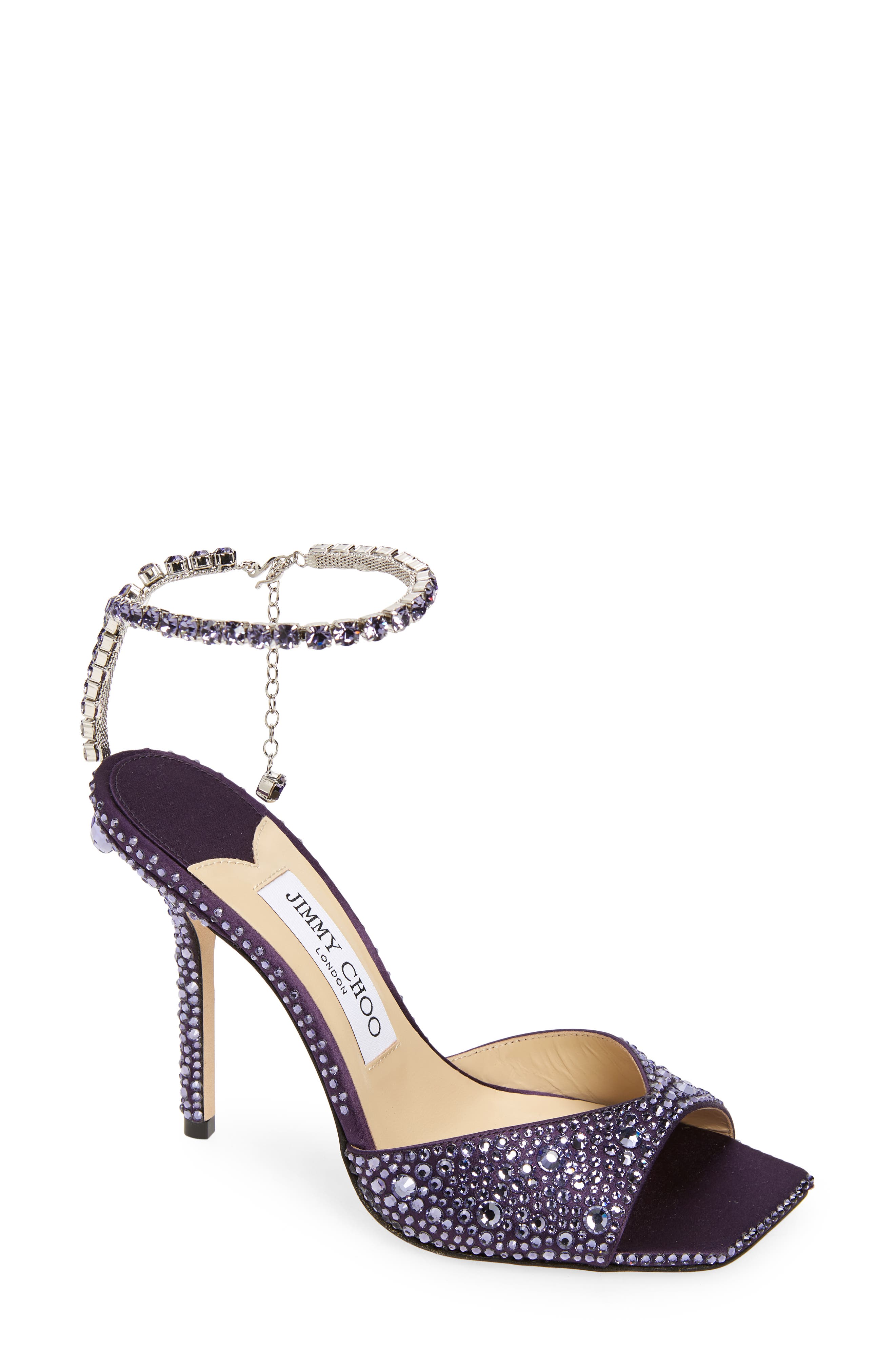 Jimmy Choo Saeda Crystal Ankle Strap Sandal, Main, color, 