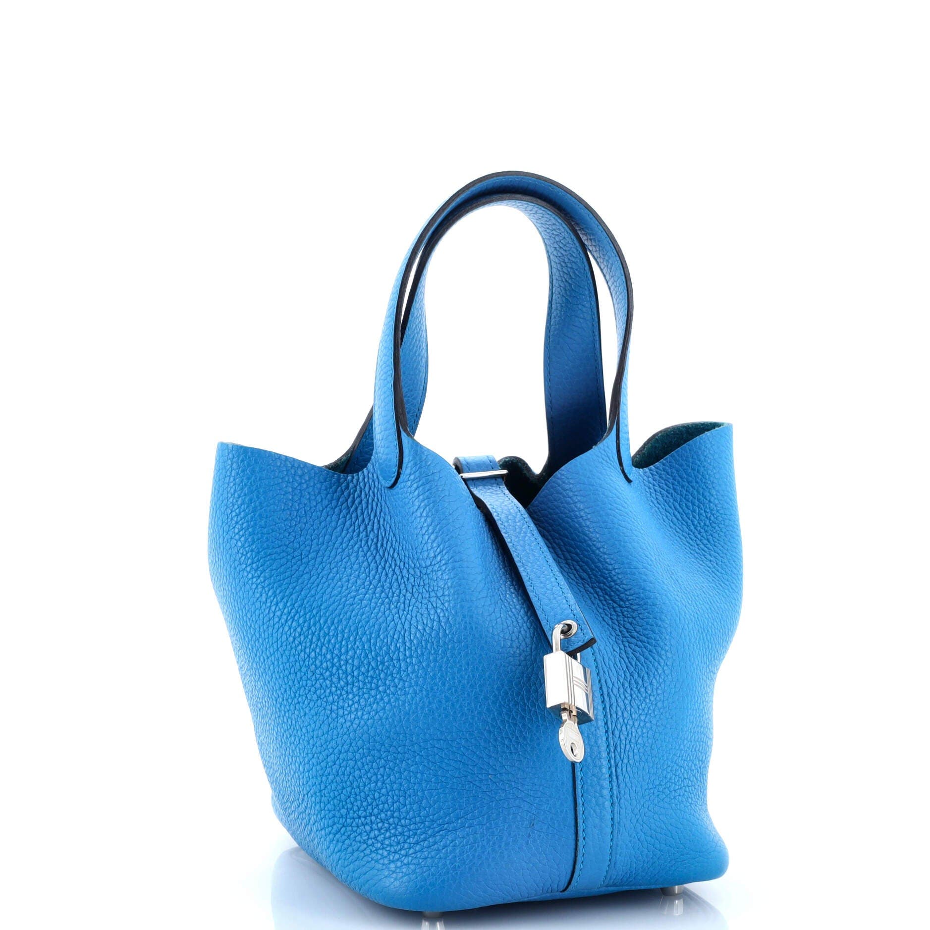 Pre-Owned Hermes Picotin Lock Bag Clemence PM, Alternate, color, Bleu Zanzibar