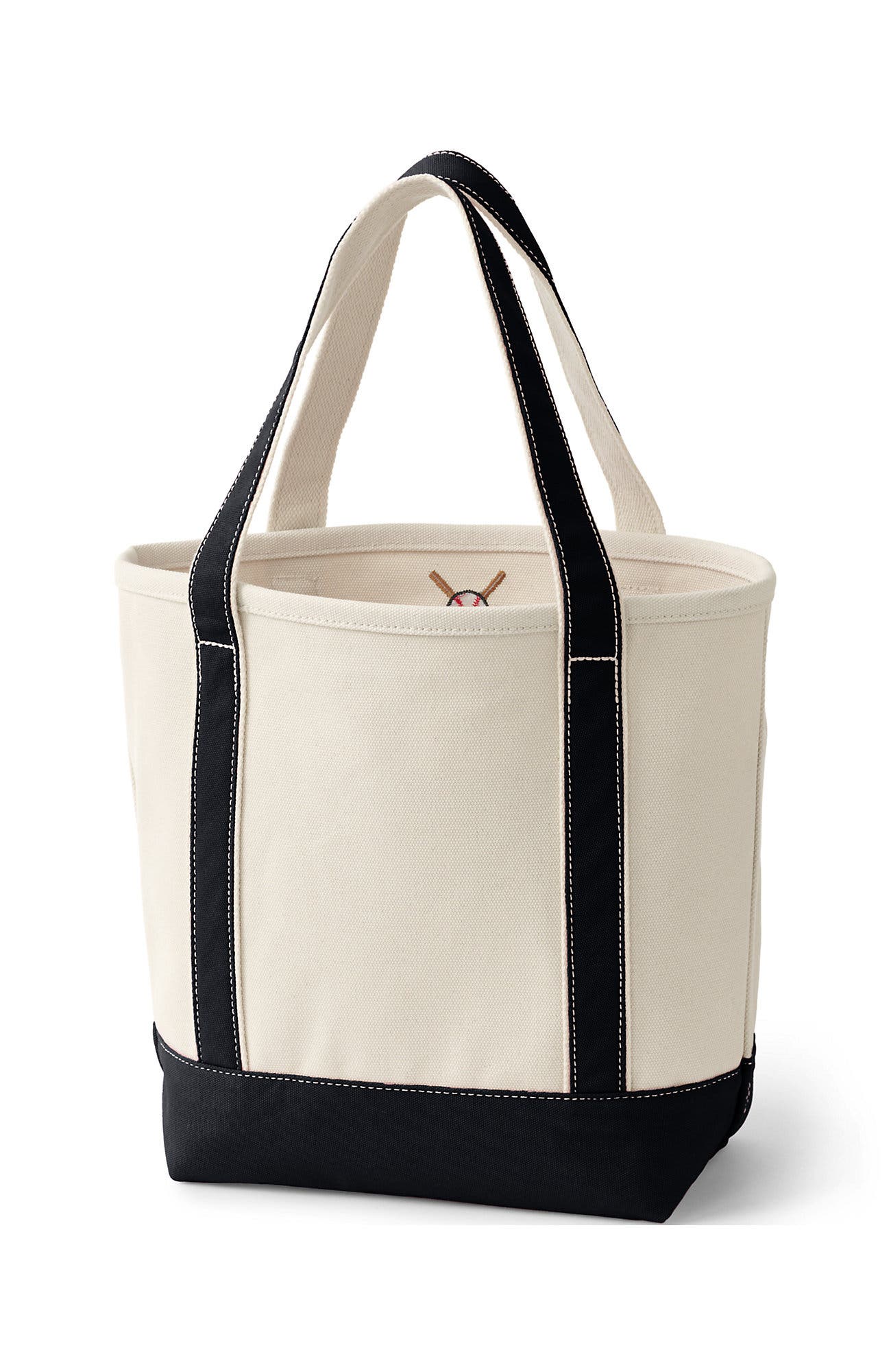 Lands' End Open Top Canvas Tote Bag, Alternate, color, Natural/Black