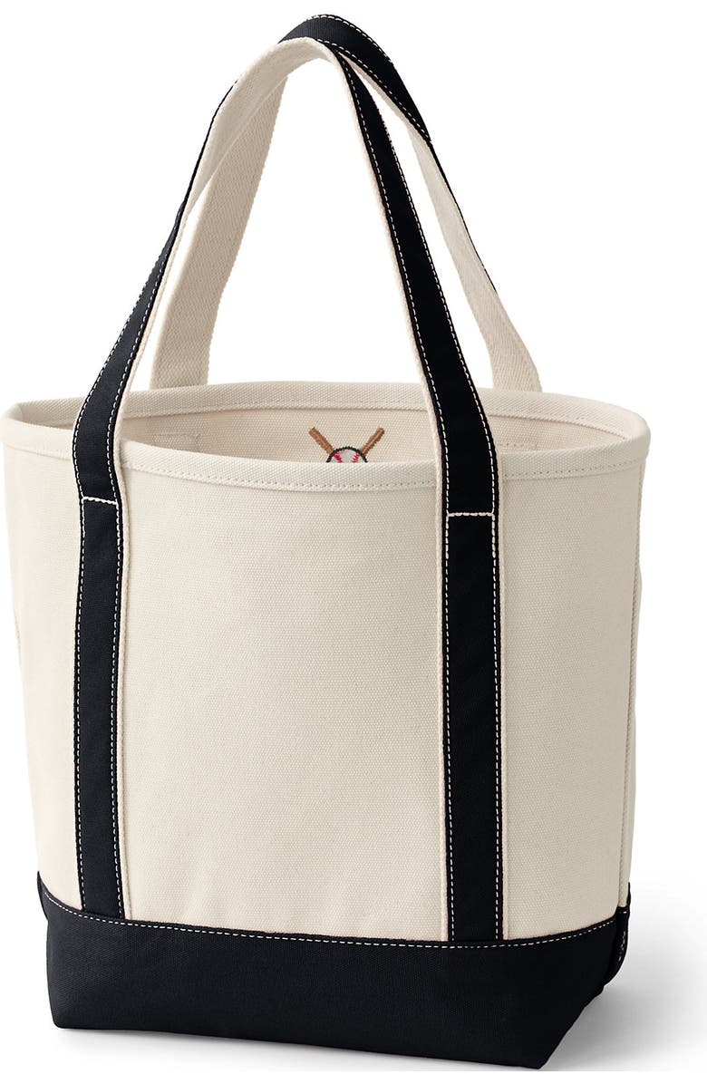 Lands' End Open Top Canvas Tote Bag, Alternate, color, Natural/Black