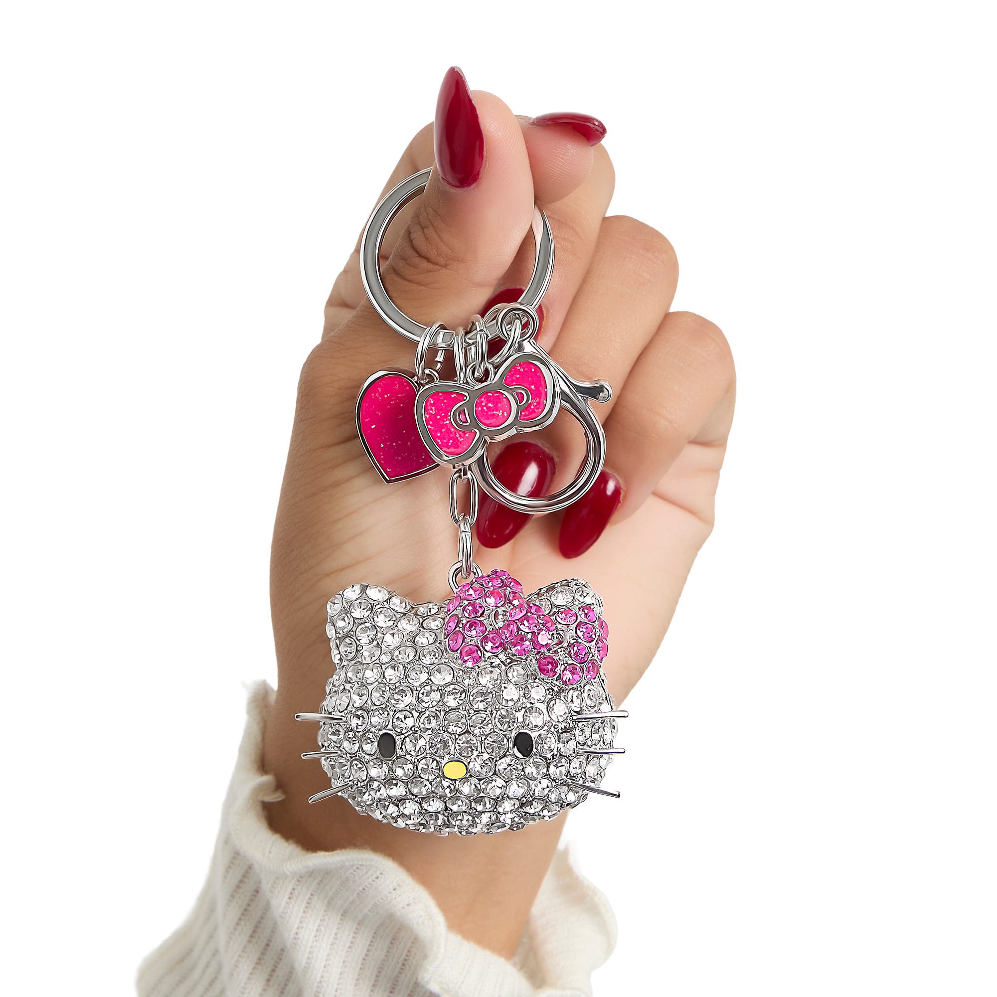 Hello Kitty Crystal Cluster Pavé Bag Charm Keychain, Alternate, color, Clear Crystal, Pink