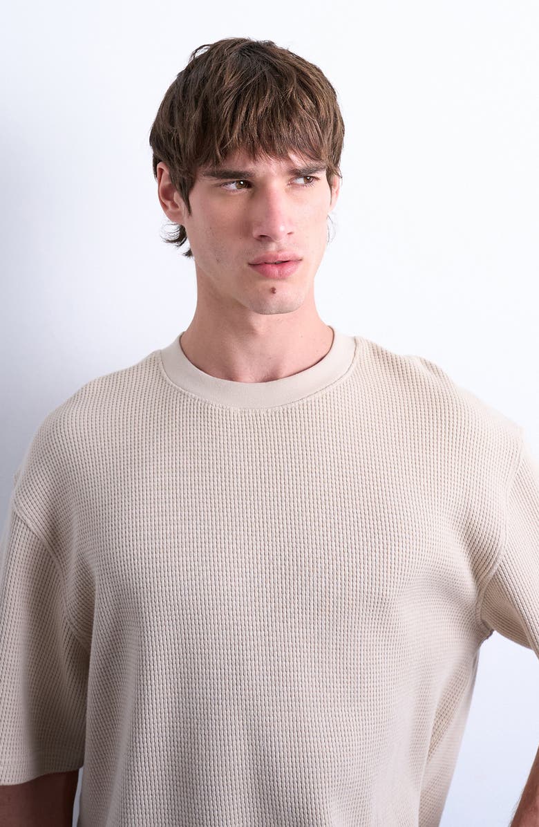Topman Oversize Waffle Texture Cotton T-Shirt, Alternate, color, Stone