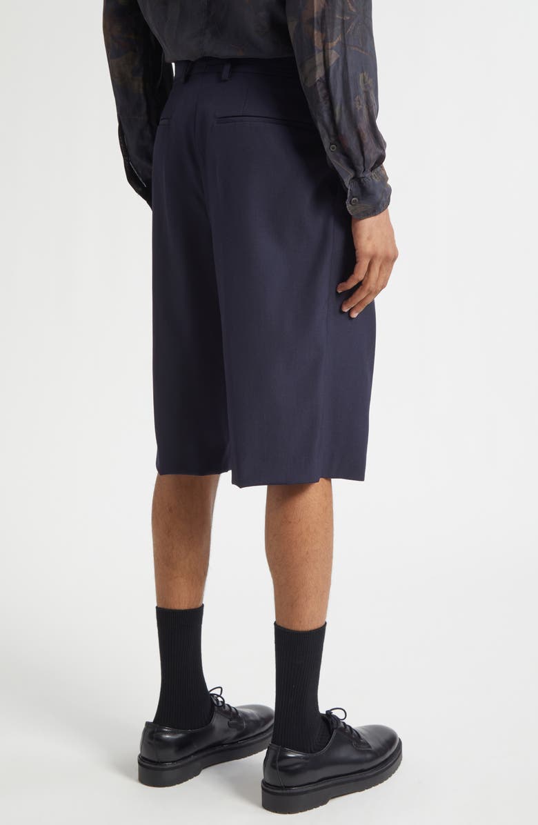 Dries Van Noten Panrom Pleated Wool Bermuda Shorts, Alternate, color, Navy