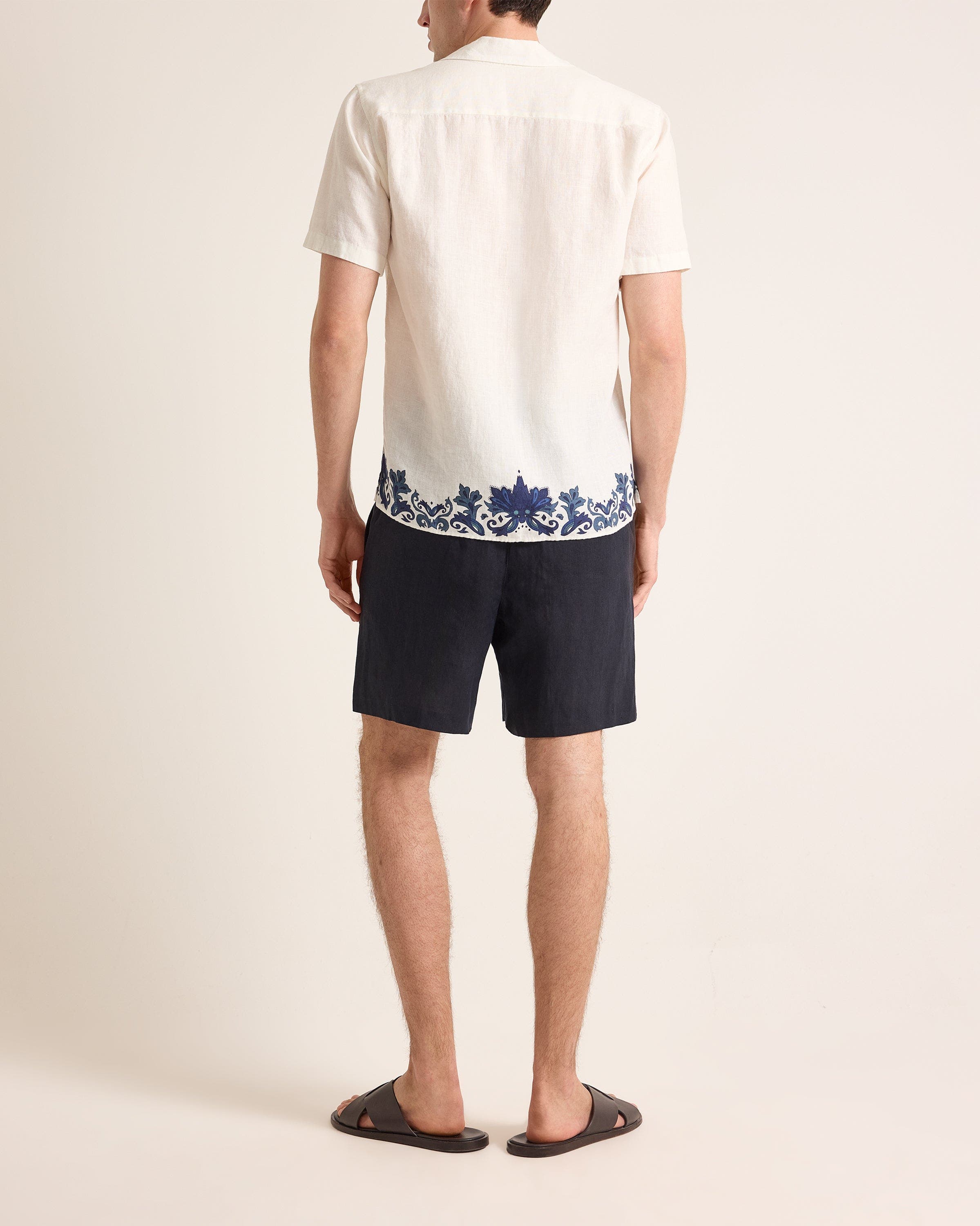Orlebar Brown Maitan Linen Relaxed Fit Linen Mirabello Border Shirt ...