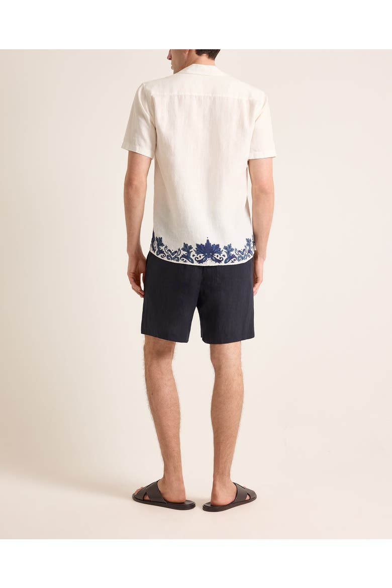 Maitan Linen Relaxed Fit Linen Mirabello Border Shirt, Alternate, color, White/Night Iris
