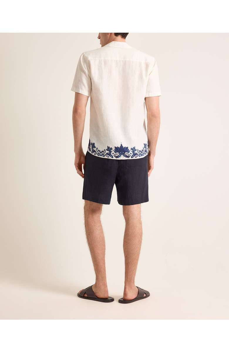 Orlebar Brown Maitan Linen Relaxed Fit Linen Mirabello Border Shirt, Alternate, color, White/Night Iris