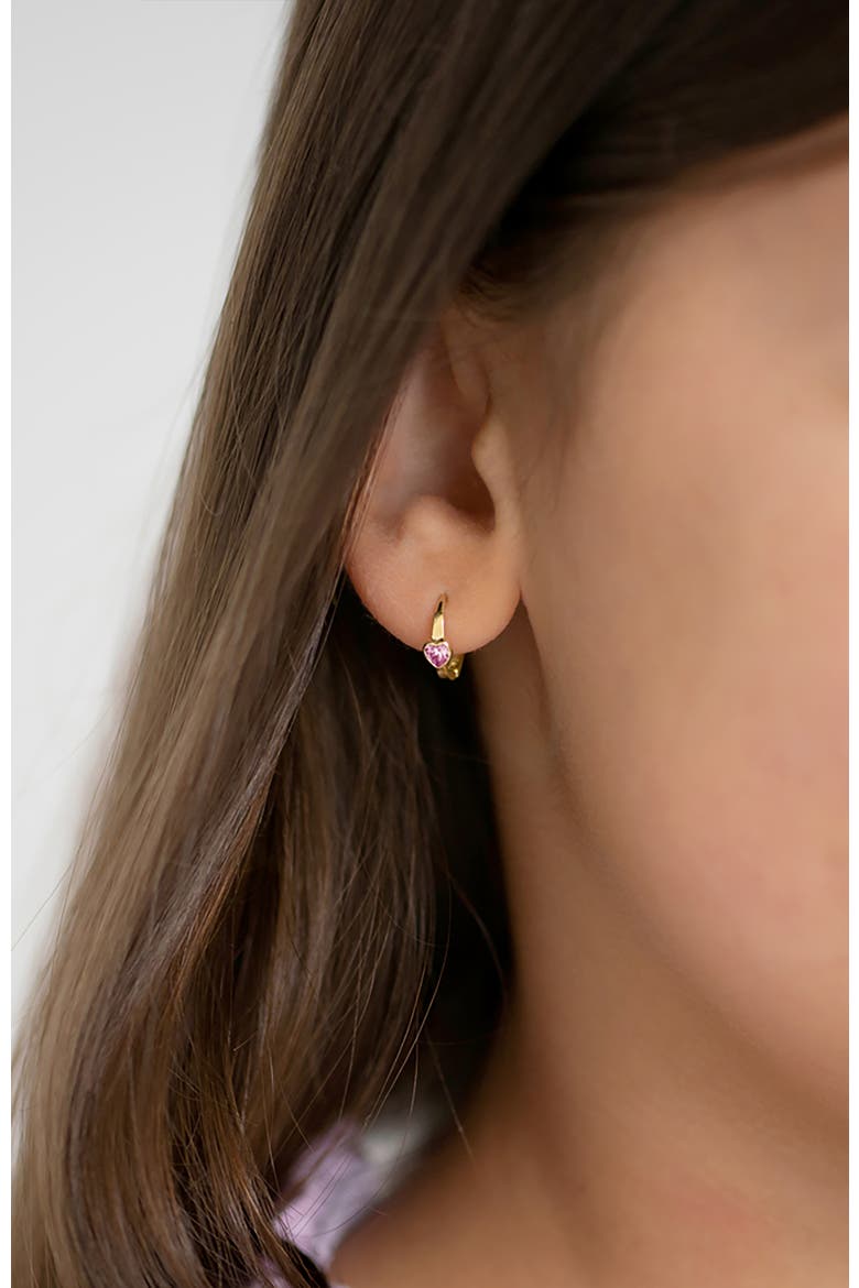 14k Sparkling Heart Hoop Earrings, Alternate, color, Pink