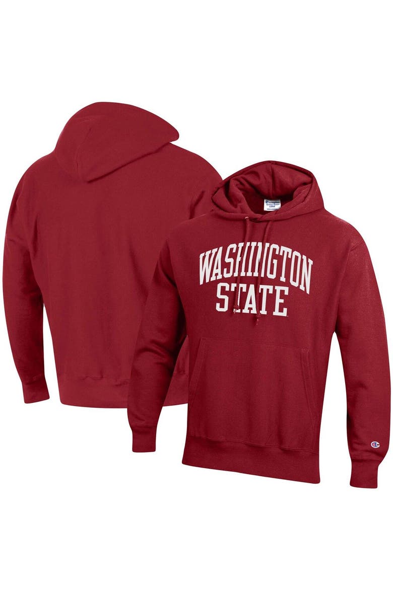 Men's Champion Crimson Washington State Cougars Team Arch Reverse Weave Pullover Hoodie, Main, color, Crimson