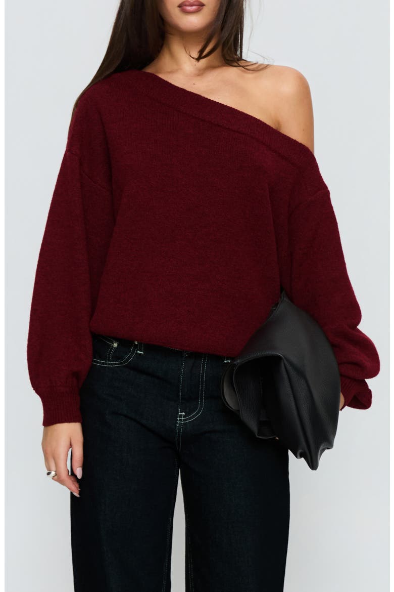Noble One-Shoulder Sweater, Main, color, RED