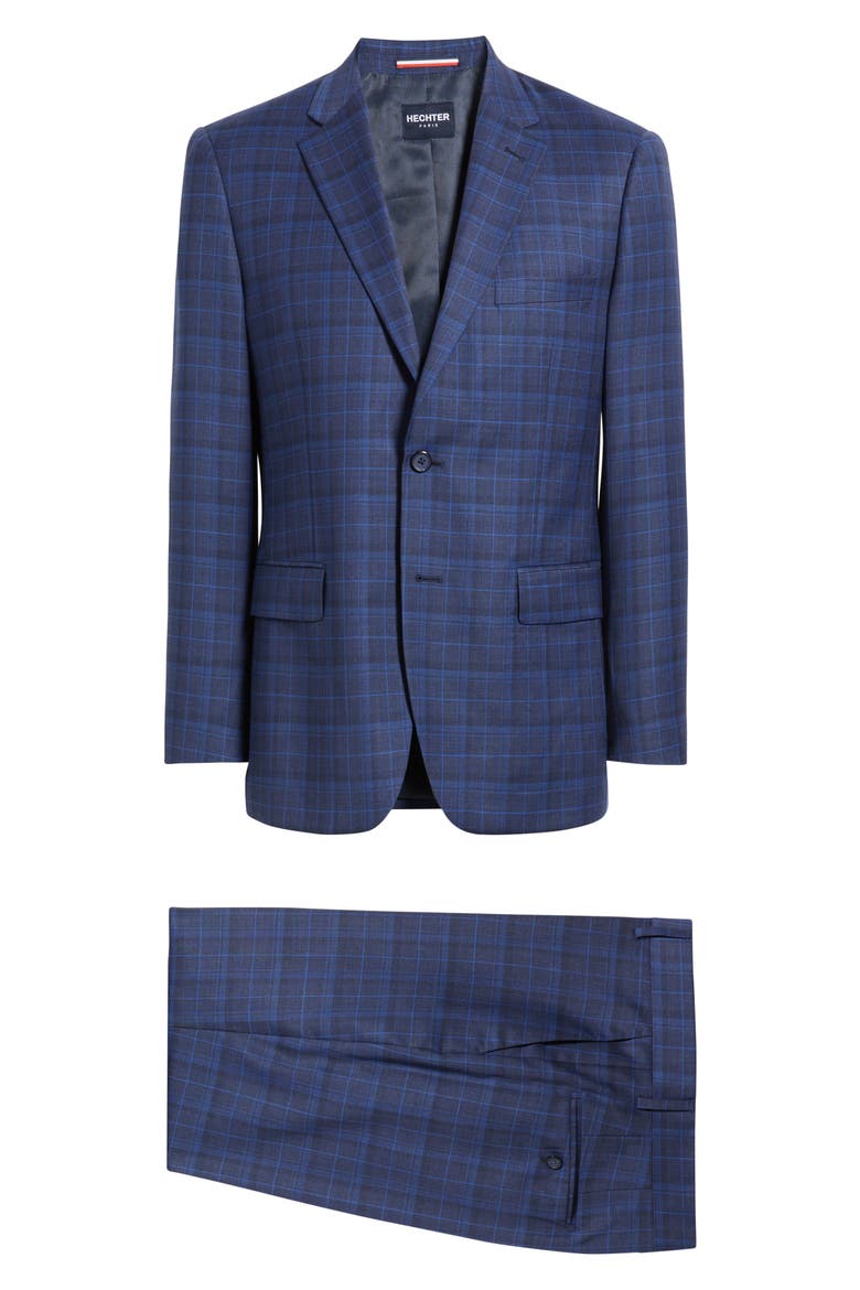 Blue Plaid Wool Blend Suit, Alternate, color, NAVY